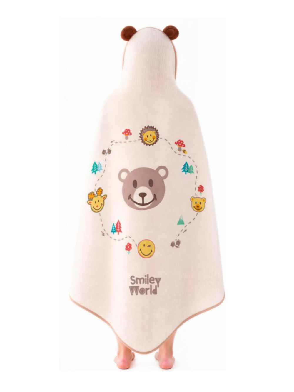 Kids Smiley World Bear Hooded Blanket One Size Beige Brown